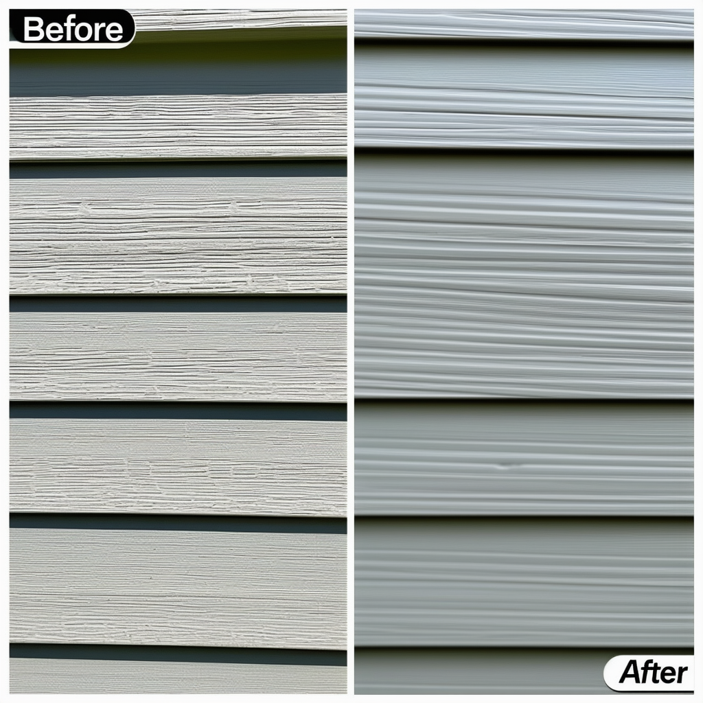 A close-up image of a faded vinyl siding before an