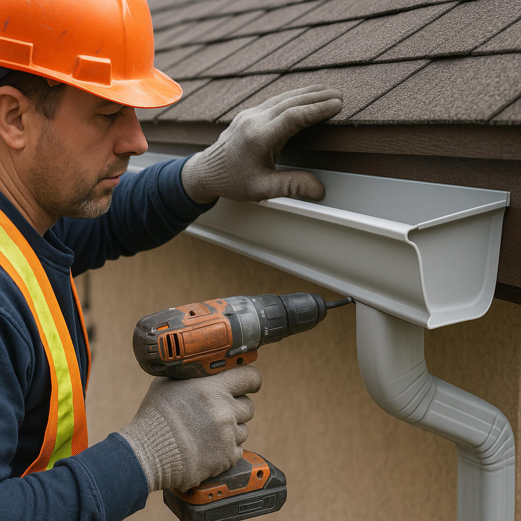 A close-up of a construction professional installi