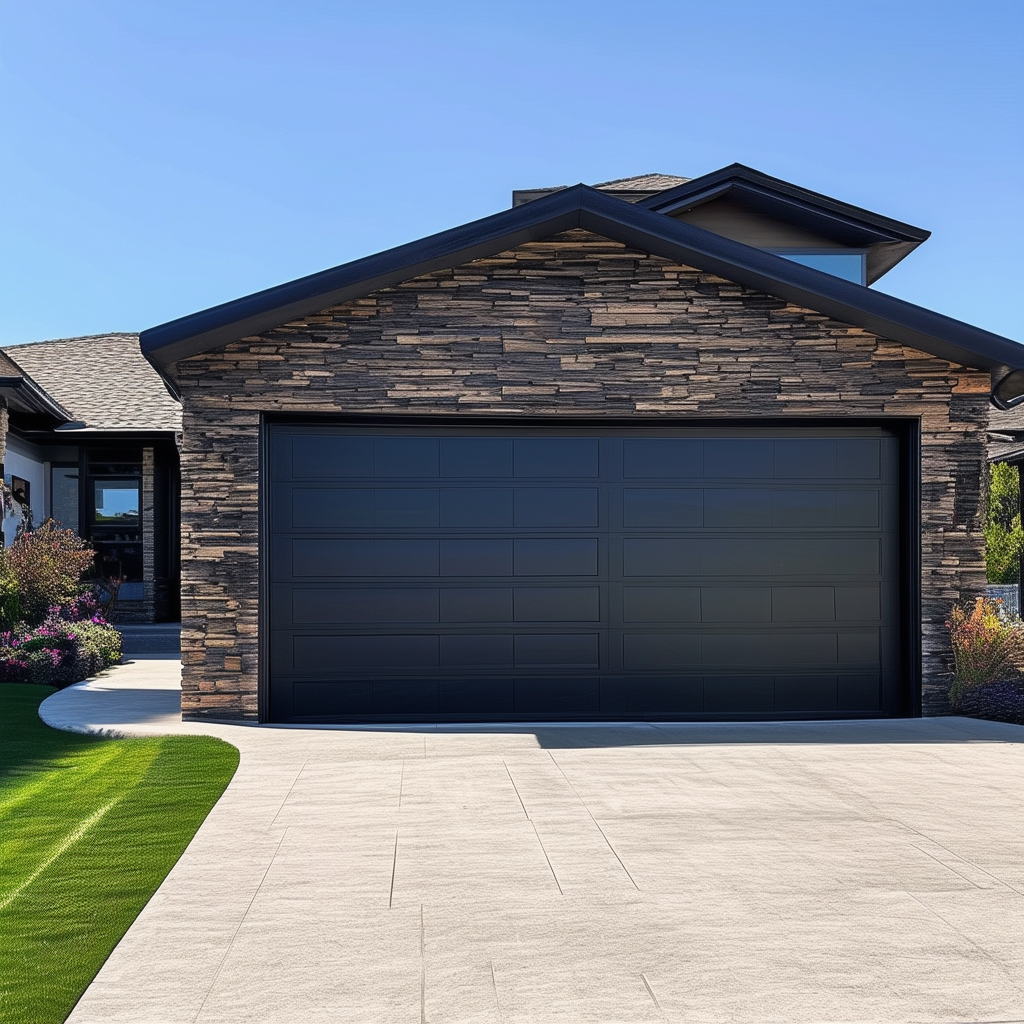 A stunning home exterior featuring a custom garage