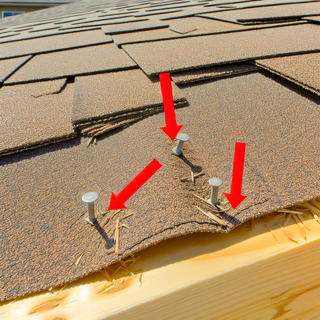 Close-up image of a roof with visible nail pops an